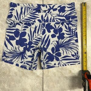 Avia Blue and White Bike Shorts with Tropical Print